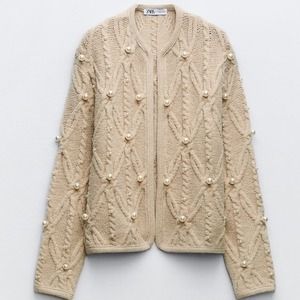 ZARA PEARL CABLE KNIT CARDIGAN